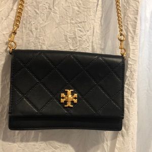 Tory Burch crossover bag, black, gold chain.